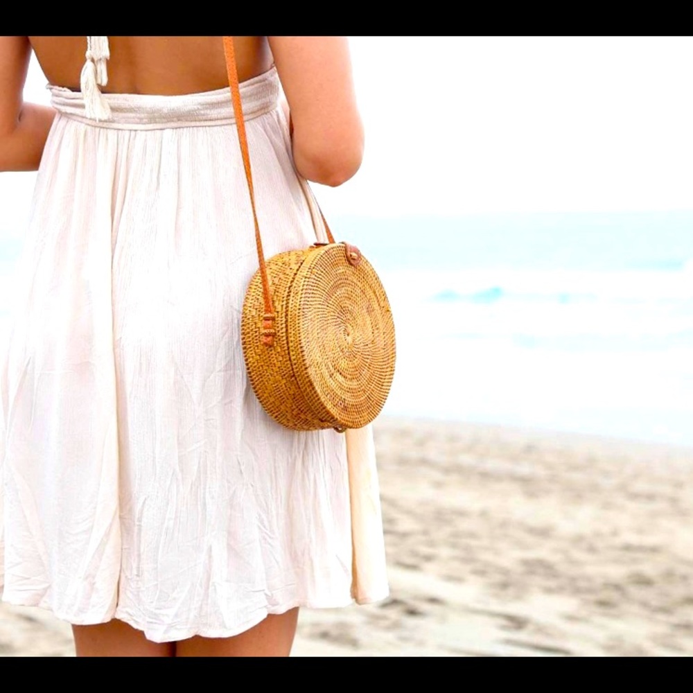 Rattan boho round handmade purse